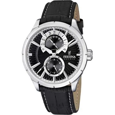 Festina Retro Leather Strap Multifunction Black Dial Quartz F16573-3 Men's Watch