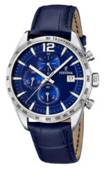 Festina Timeless Chronograph Leather Strap Blue Dial Quartz F16760-3 Men's Watch