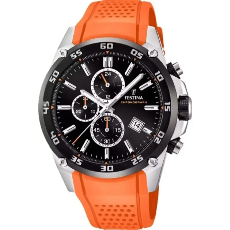 Festina The Originals Chronograph Orange Rubber Strap Black Dial Quartz F20330-4 100M Men's Watch