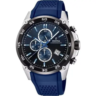 Festina The Originals Chronograph Rubber Strap Blue Dial Quartz F20330-A 100M Men's Watch