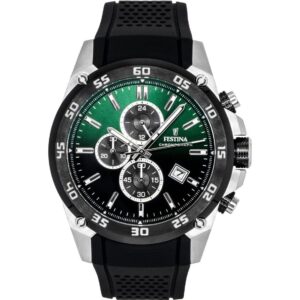 Festina The Originals Chronograph Rubber Strap Green Dial Quartz F20330-b 100m Men's Watch