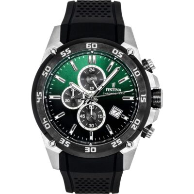Festina The Originals Chronograph Rubber Strap Green Dial Quartz F20330-b 100m Men's Watch