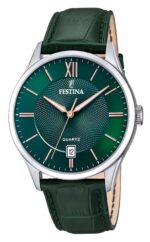 Festina Classics Leather Strap Green Dial Quartz F20426-7 Men's Watch