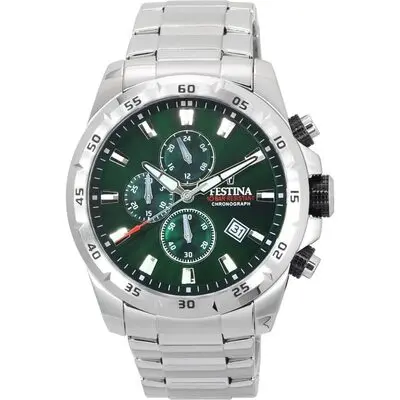 Festina Sports Chorongraph Stainless Steel Green Dial Quartz F20463-3 F204633 100M Men's Watch