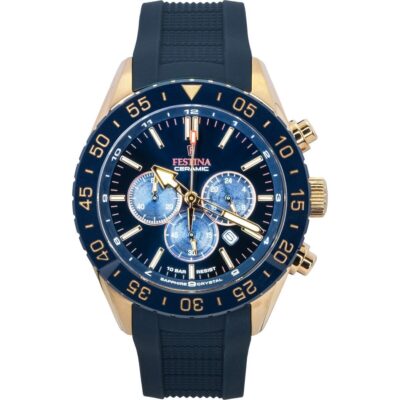 Festina Ceramic Chronograph Rubber Strap Blue Dial Quartz F20516-1 100M Men's Watch
