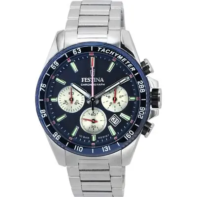 Festina Timeless Chronograph Stainless Steel Blue Dial F20560-2 F205602 100M Men's Watch