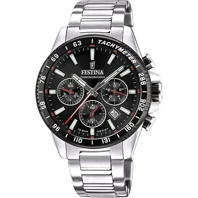 Festina Timeless Chronograph Stainless Steel Black Dial Quartz F20560-6 100M Men's Watch