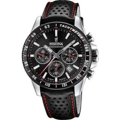 Festina Timeless Chronograph Leather Strap Black Dial Quartz F20561-4 100M Men's Watch