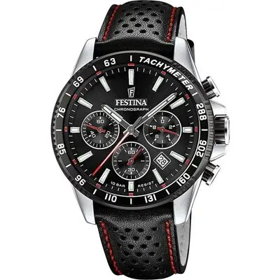 Festina Timeless Chronograph Leather Strap Black Dial Quartz F20561-4 100M Men's Watch