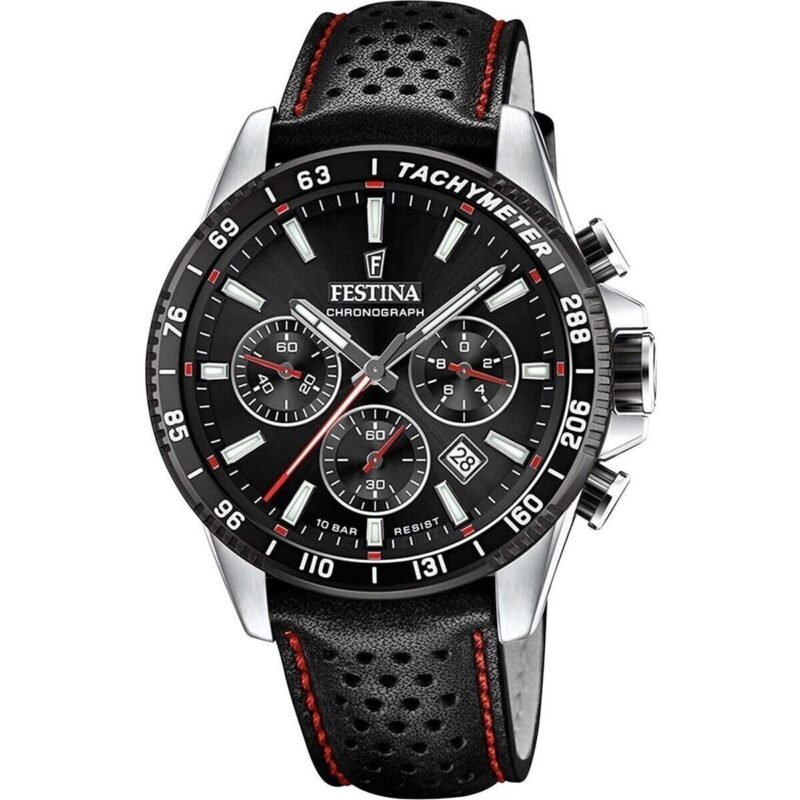 Festina Timeless Chronograph Leather Strap Black Dial Quartz F20561-4 100M Men's Watch
