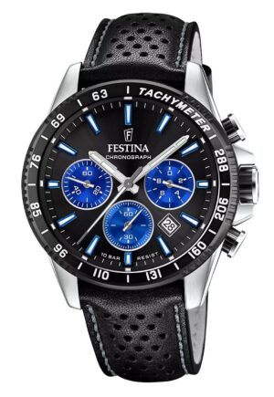 Festina Timeless Chronograph Leather Strap Black Dial Quartz F20561-6 100M Men's Watch