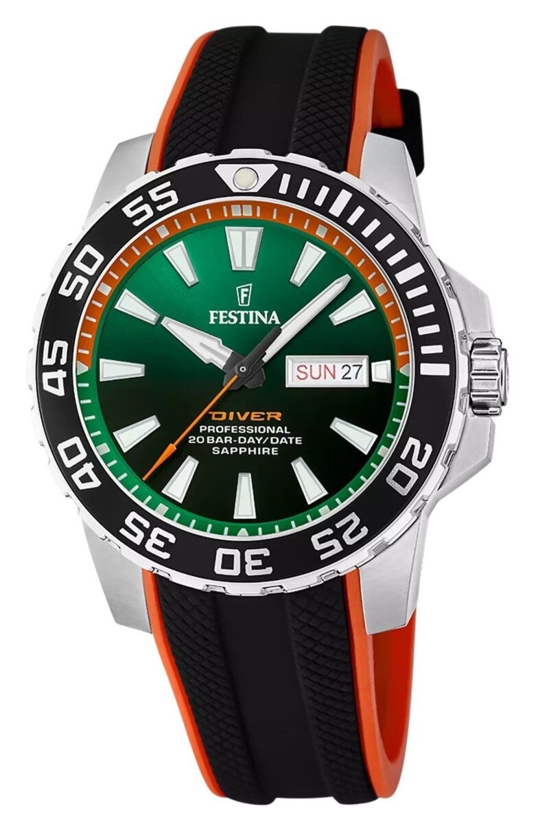 Festina The Originals Rubber Strap Green Dial Quartz Diver's F20662-2 200M Men's Watch Festina The Originals Rubber Strap Green Dial Quartz Diver's F20662-2 200M Men's Watch