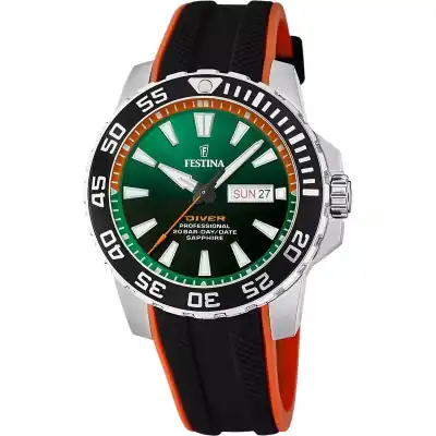 Festina The Originals Rubber Strap Green Dial Quartz Diver's F20662-2 200M Men's Watch