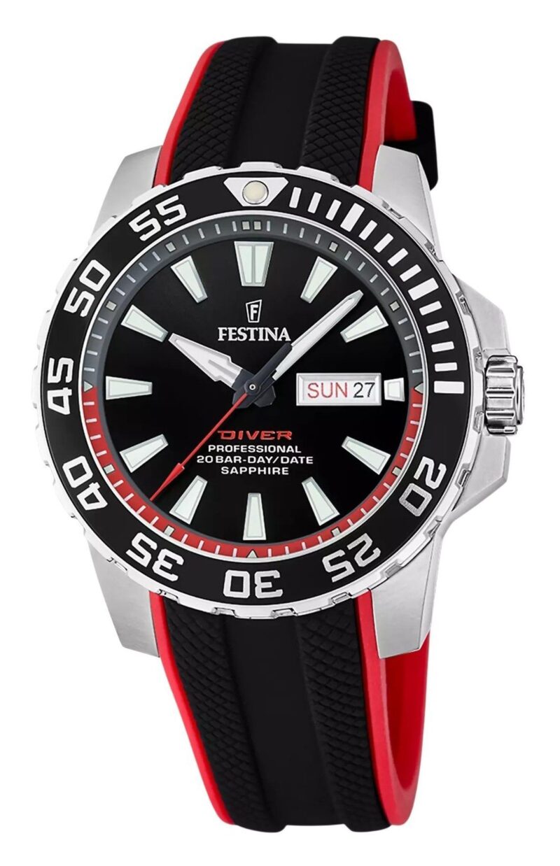Festina The Originals Rubber Strap Black Dial Quartz Diver's F20662-3 200M Men's Watch