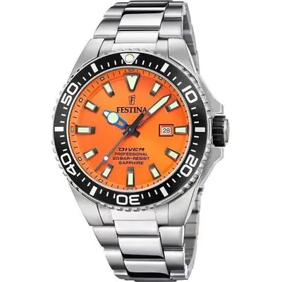Festina Diver Stainless Steel Orange Dial Quartz F20663-4 200M Men's Watch