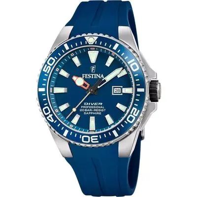 Festina The Originals Rubber Strap Blue Dial Quartz Diver's F20664-1 200M Men's Watch