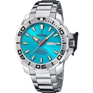 Festina Diver Stainless Steel Turquoise Dial Quartz F20665-6 200M Men's Watch With Extra Strap
