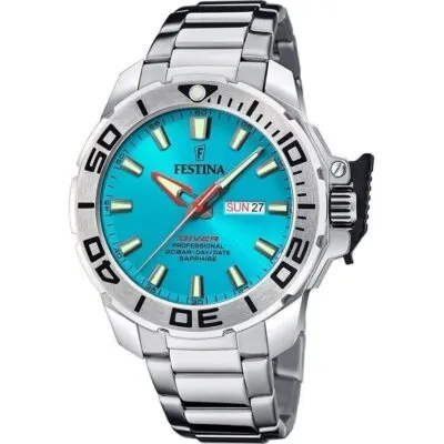 Festina Diver Stainless Steel Turquoise Dial Quartz F20665-6 200M Men's Watch With Extra Strap