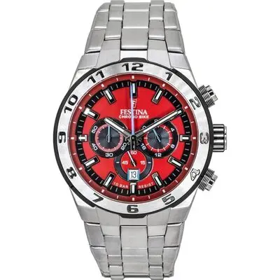 Festina Chrono Bike Chronograph Stainless Steel Red Dial Quartz F20670-5 100M Men's Watch