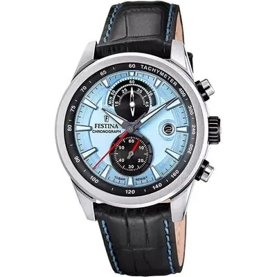 Festina Timeless Chronograph Leather Strap Blue Dial Quartz F20695-2 100M Men's Watch