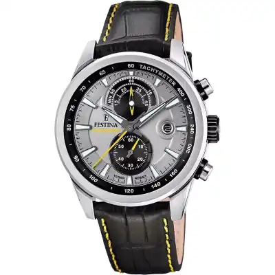 Festina Timeless Chronograph Leather Strap Grey Dial Quartz F20695-4 100M Men's Watch
