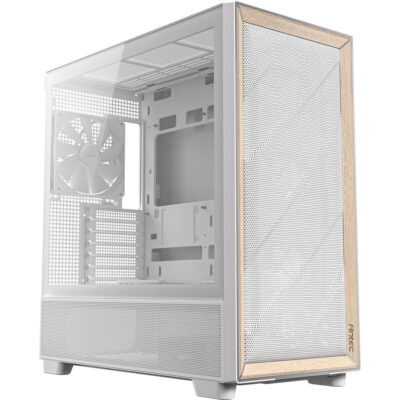 Antec FLUX Mid-Tower E-ATX Gaming Chassis Wood Front Panel - White