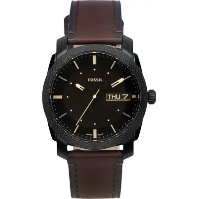 Fossil Machine Leather Strap Brown Dial Quartz FS5901 Men's Watch