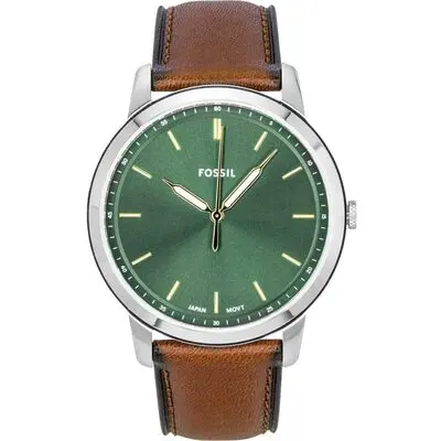 Fossil Minimalist Leather Strap Green Dial Quartz FS6094 Men's Watch