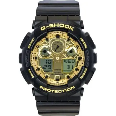 Casio G-Shock Resin Strap Analog Digital Gold Dial Quartz GA-100GGB-1A9 200M Men's Watch