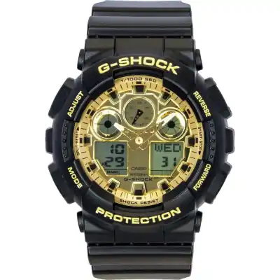 Casio G-Shock Resin Strap Analog Digital Gold Dial Quartz GA-100GGB-1A9 200M Men's Watch