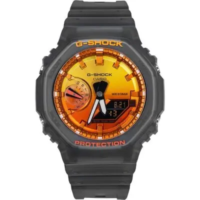 Casio G-Shock Analog Digital Resin Strap Orange Dial Quartz GA-2100FLS-8A4 200M Men's Watch