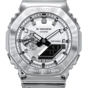 Casio G-Shock G-Steel Fine Metallic Tough Silicone Strap Grey Dial Quartz GM-2100YM-8A 200M Men's Watch