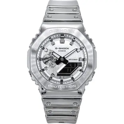 Casio G-Shock G-Steel Fine Metallic Tough Silicone Strap Grey Dial Quartz GM-2100YM-8A 200M Men's Watch