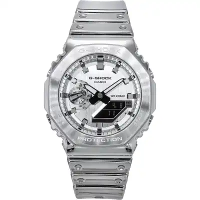 Casio G-Shock G-Steel Fine Metallic Tough Silicone Strap Grey Dial Quartz GM-2100YM-8A 200M Men's Watch