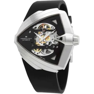 Hamilton Ventura XXL Rubber Strap Black Skeleton Dial Automatic H24625330 Men's Watch