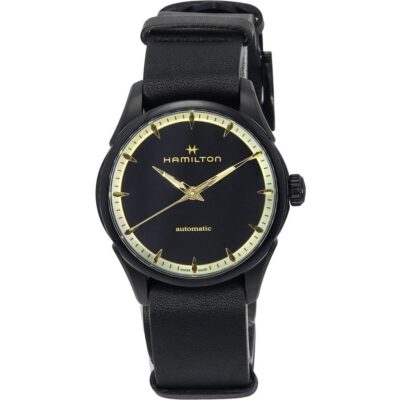 Hamilton Jazzmaster Leather Strap Black Dial Automatic H32255730 Unisex Watch