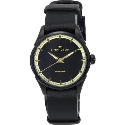 Hamilton Jazzmaster Leather Strap Black Dial Automatic H32255730 Unisex Watch