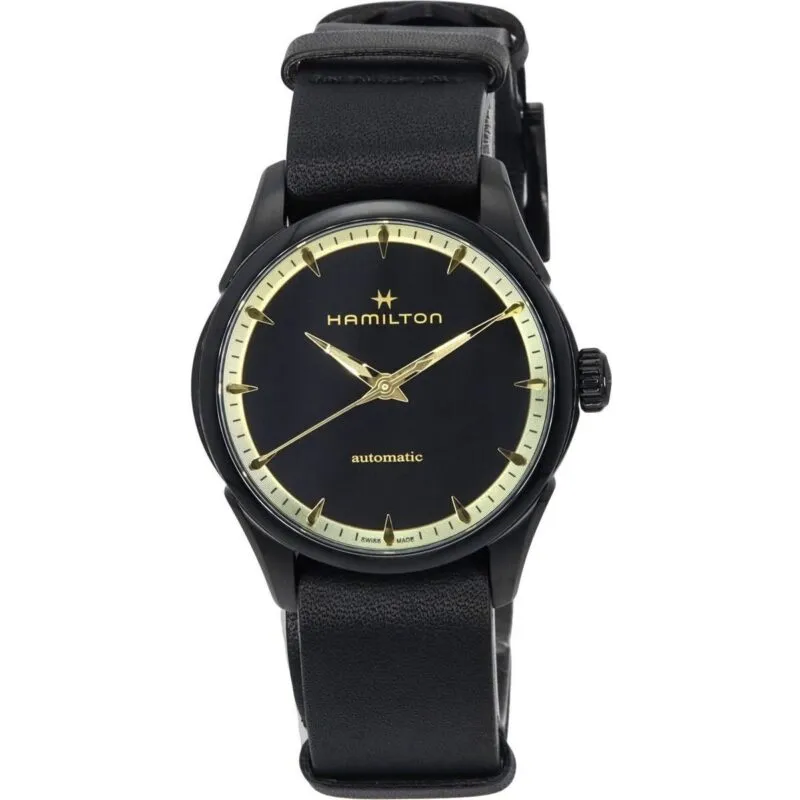 Hamilton Jazzmaster Leather Strap Black Dial Automatic H32255730 Unisex Watch