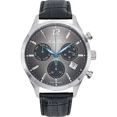 Mathey-Tissot Urban Chrono Leather Strap Black Dial Quartz H411CHALN Men's Watch