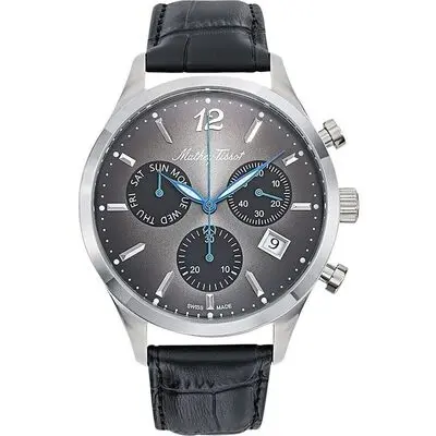 Mathey-Tissot Urban Chrono Leather Strap Black Dial Quartz H411CHALN Men's Watch