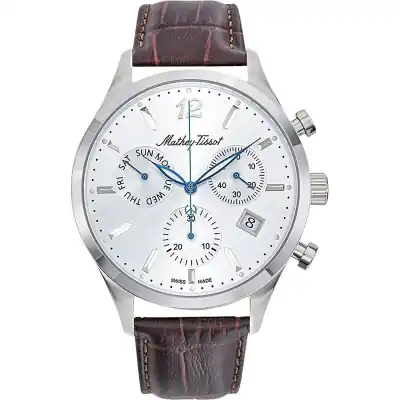 Mathey-Tissot Urban Chrono Leather Strap Silver Dial Quartz H411CHALS Men's Watch