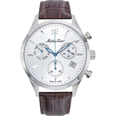Mathey-Tissot Urban Chrono Leather Strap Silver Dial Quartz H411CHALS Men's Watch
