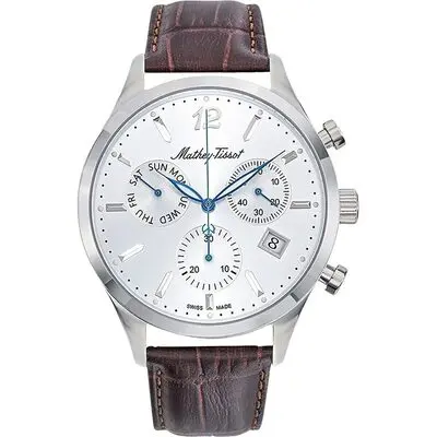 Mathey-Tissot Urban Chrono Leather Strap Silver Dial Quartz H411CHALS Men's Watch