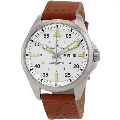 Hamilton Khaki Aviation Pilot Leather Strap Silver Dial Automatic H64635550 100M Men's Watch