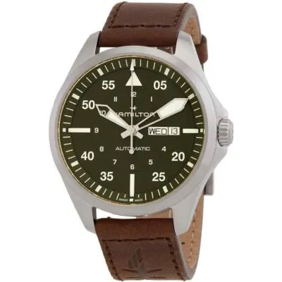 Hamilton Khaki Aviation Pilot Leather Strap Green Dial Automatic H64635560 100M Men's Watch