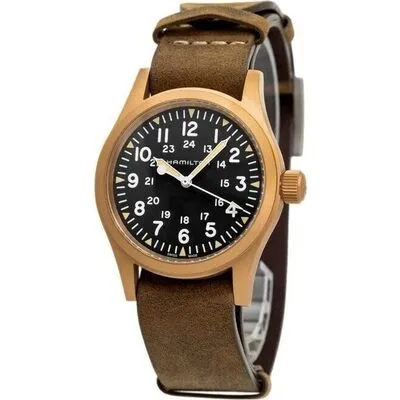 Hamilton Khaki Field Mechanical Bronze Leather Strap Black Dial H69459530 Men's Watch