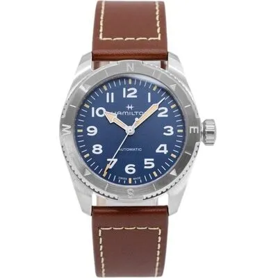 Hamilton Khaki Field Expedition Leather Strap Blue Dial Automatic H70225540 100M Men's Watch