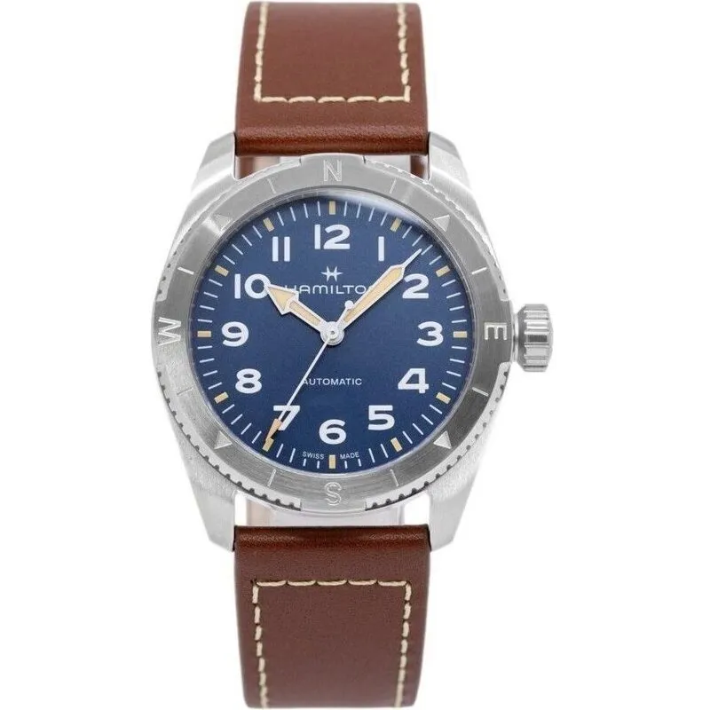 Hamilton Khaki Field Expedition Leather Strap Blue Dial Automatic H70225540 100M Men's Watch