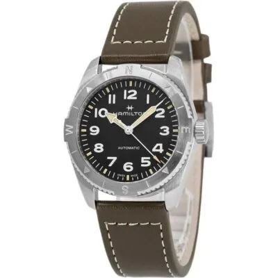 Hamilton Khaki Field Expedition Leather Strap Black Dial Automatic H70225830 100M Men's Watch
