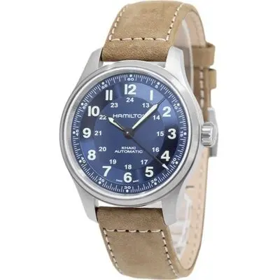 Hamilton Khaki Field Titanium Leather Strap Blue Dial Automatic H70545540 100M Men's Watch